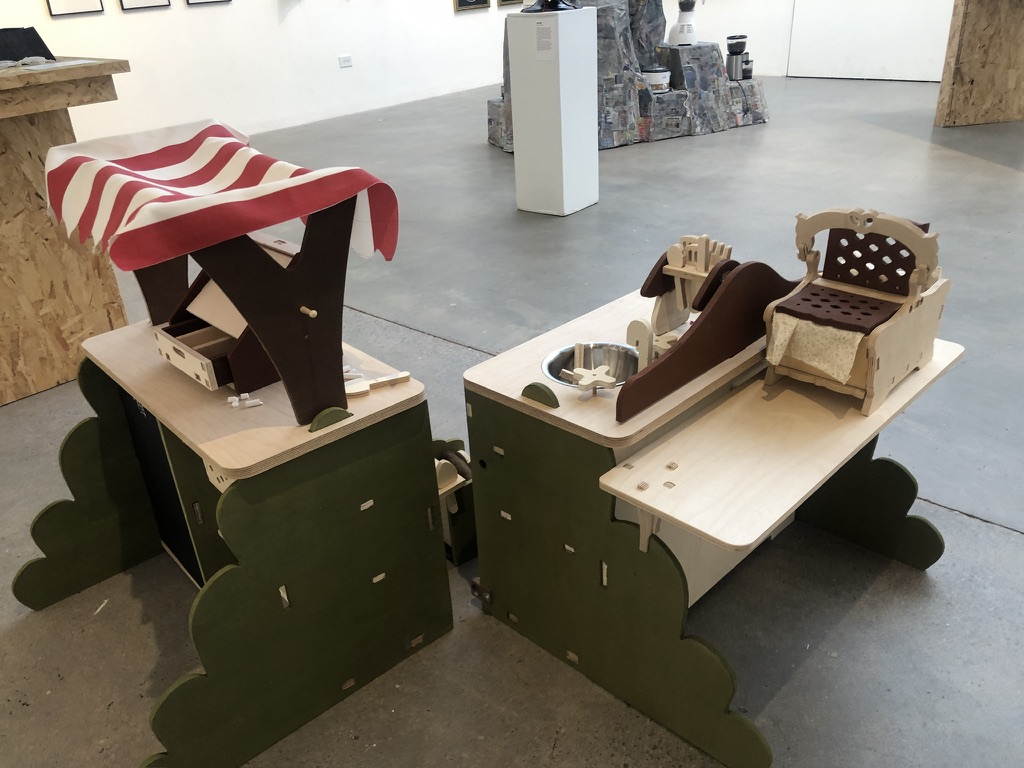 Modular playset render in a warm classroom setting