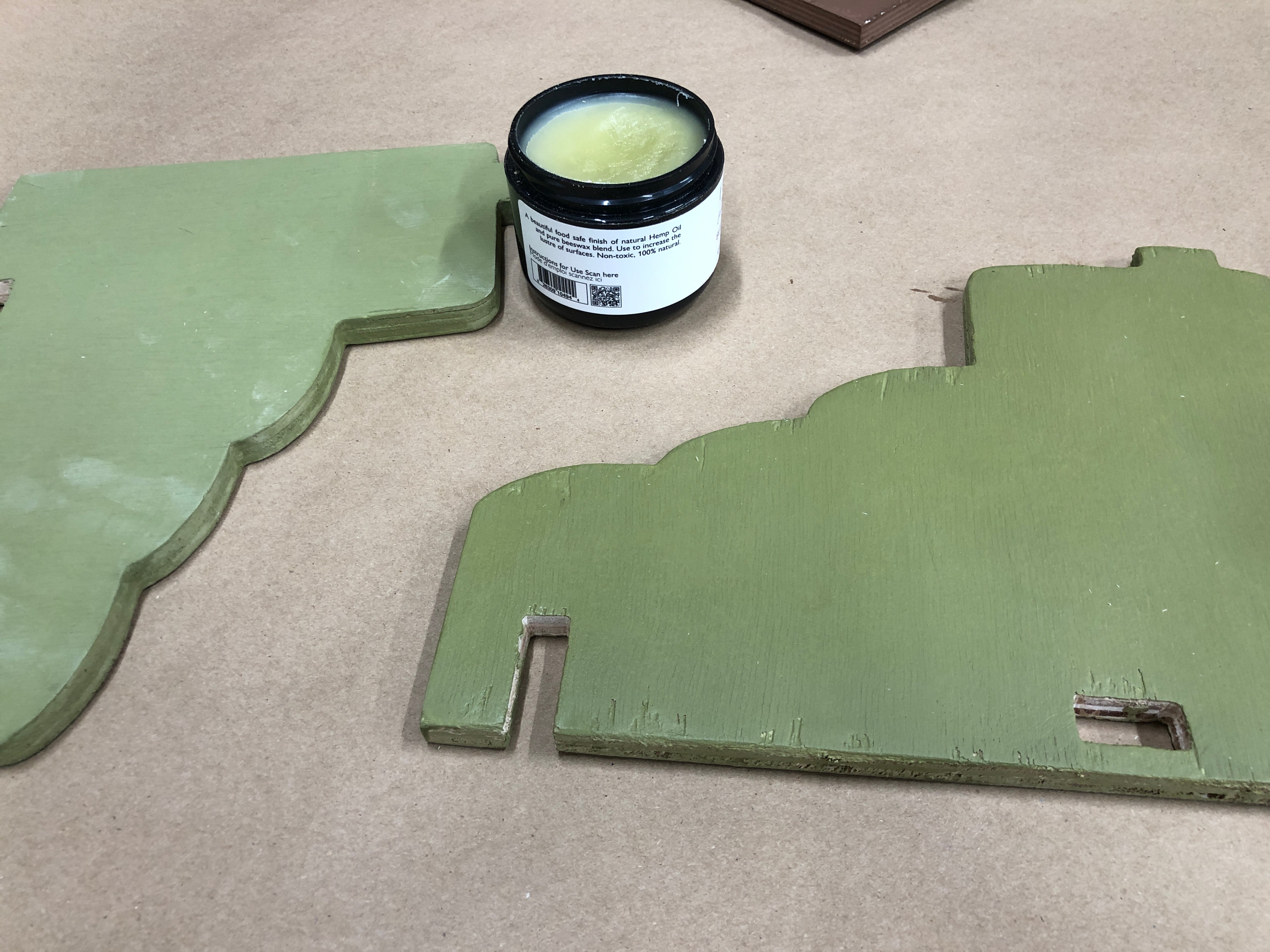 Pieces painted with milk paint